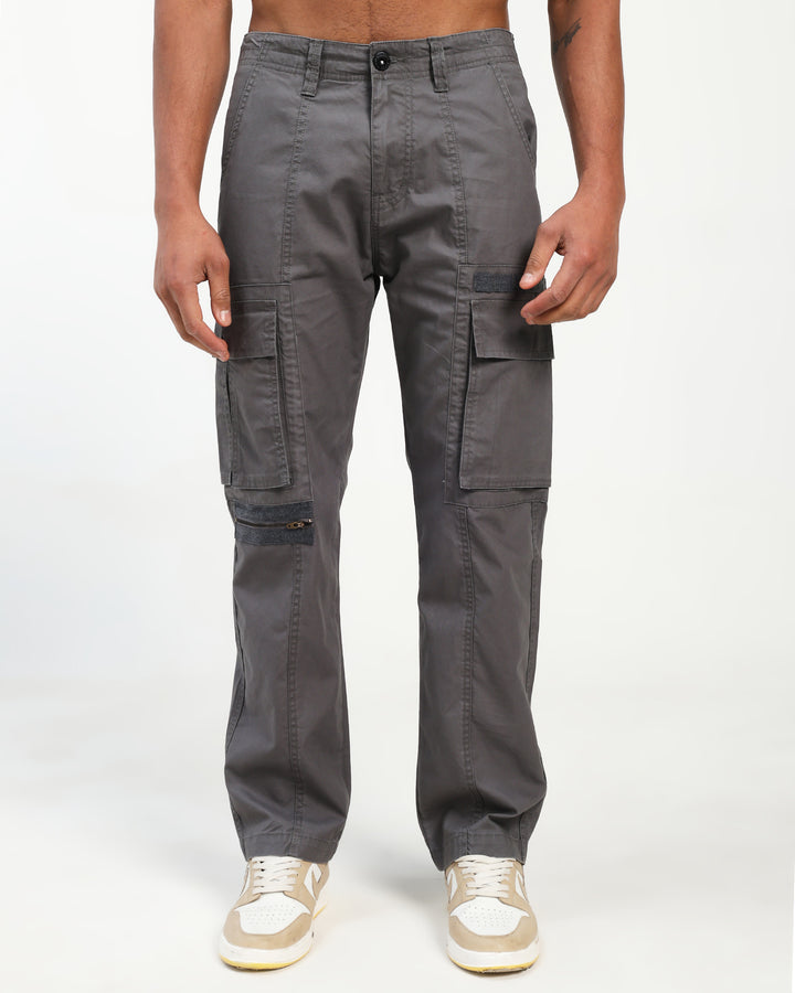 Men’s Dark Grey Straight Fit Cargo Pants with Utility Pockets
