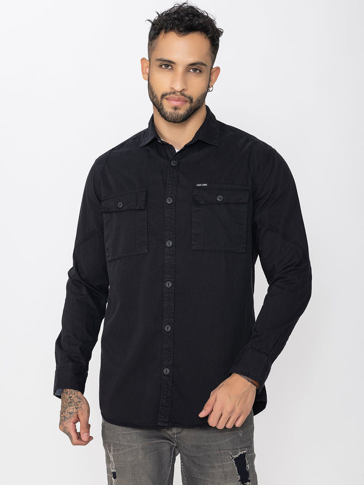 Black utility shirt double pockets