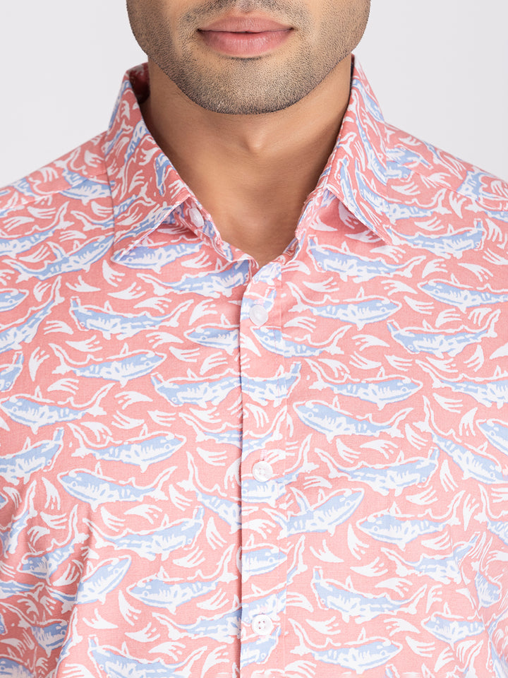 Shark print half sleeve shirt