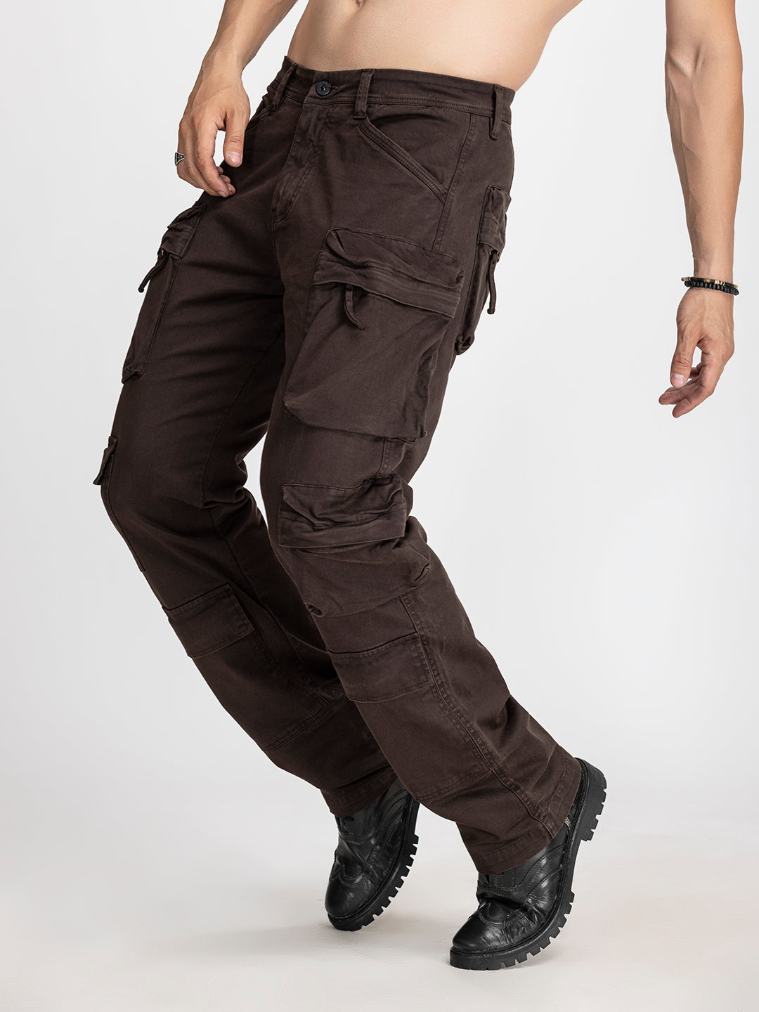 Baggy Utility Pants-10 pockets Brown