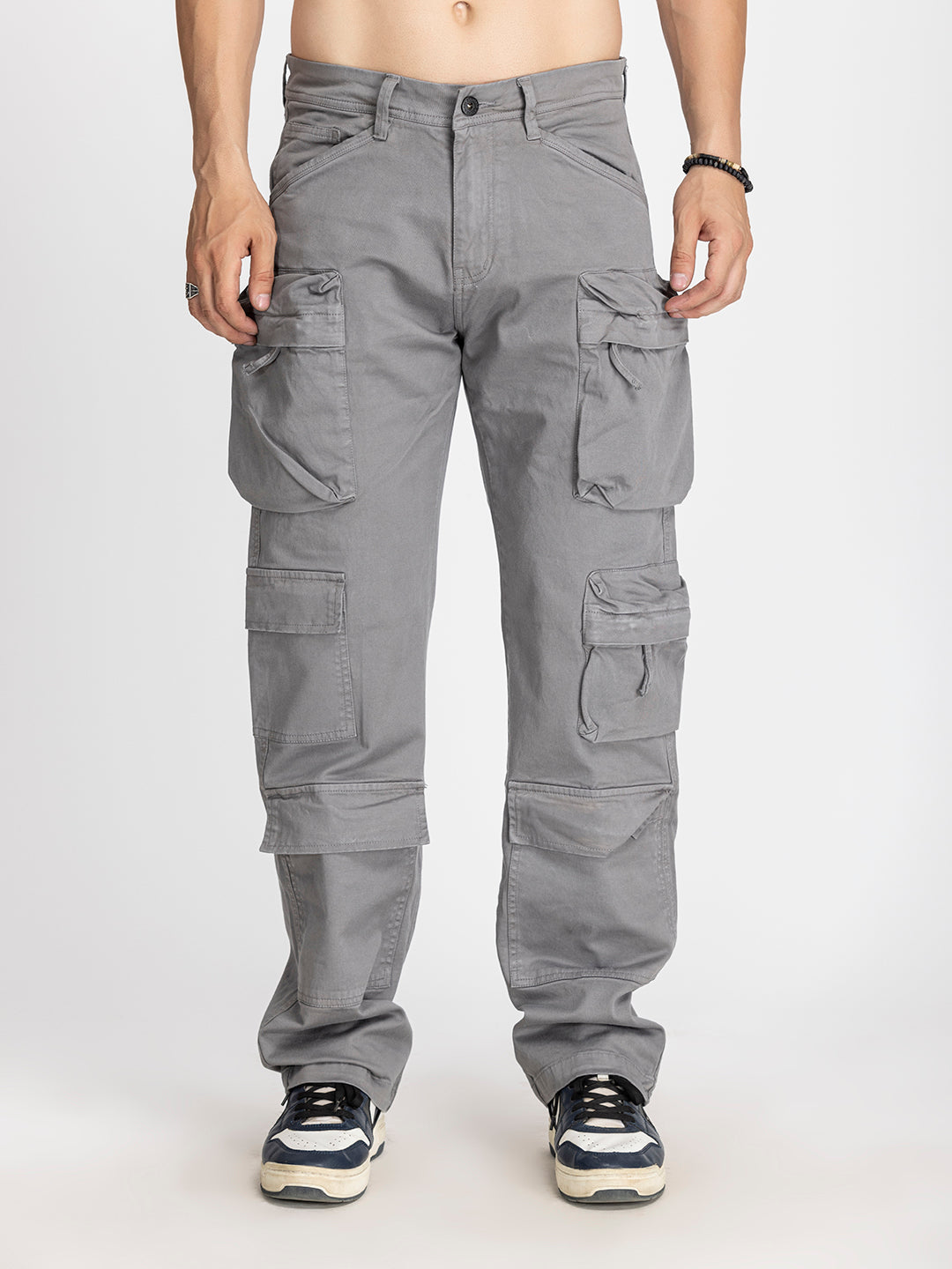 Baggy Utility Pants-10 pockets Light Grey