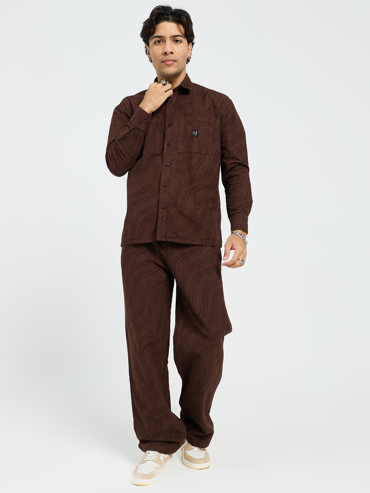 Men’s Premium Brown Oversized Textured Co-Ord Set