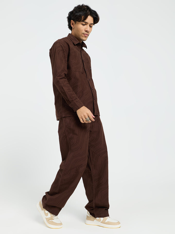 Men’s Premium Brown Oversized Textured Co-Ord Set