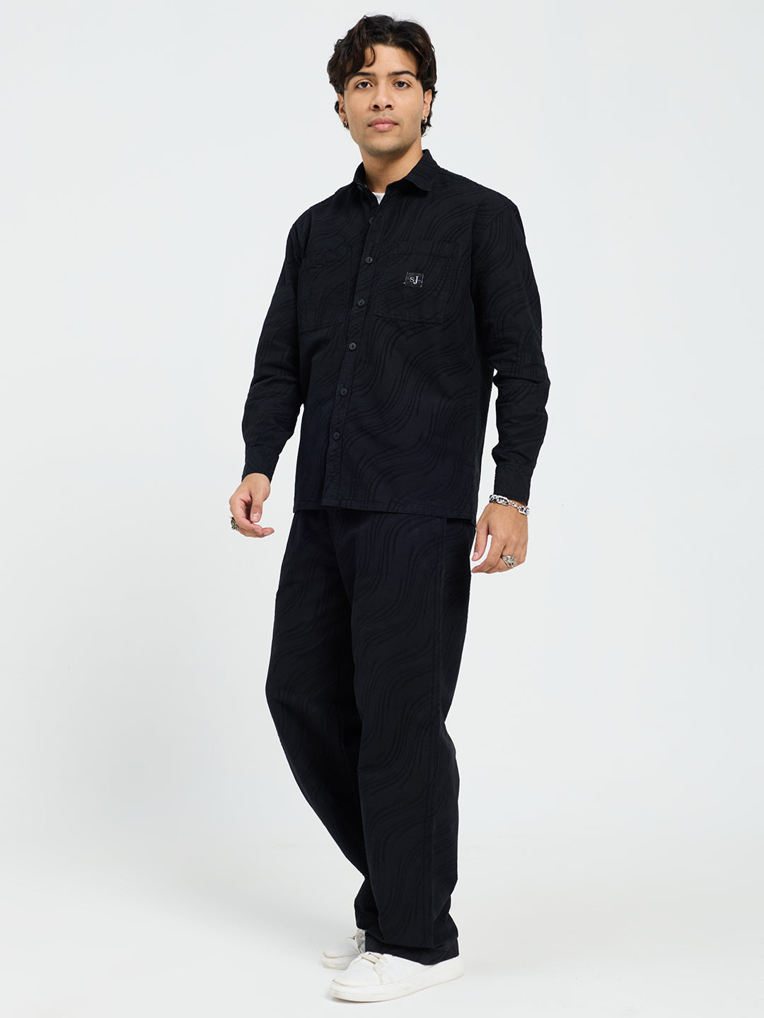 Men’s Premium Black Oversized Textured Co-Ord Set