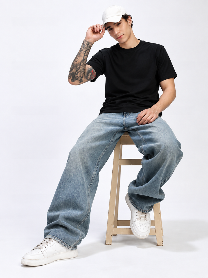 Men's Dusty Blue Baggy Fit Denim Jeans