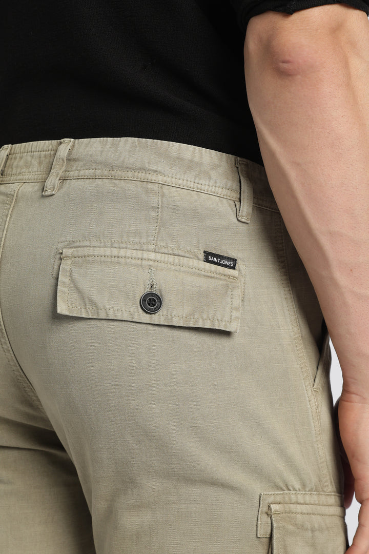 Men’s Olive Linen-Blend Cargo Pants