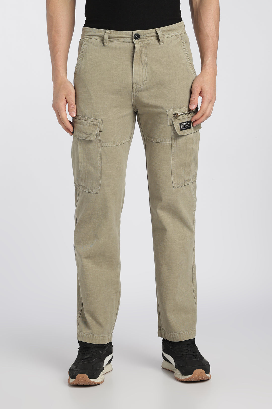 Men’s Olive Linen-Blend Cargo Pants
