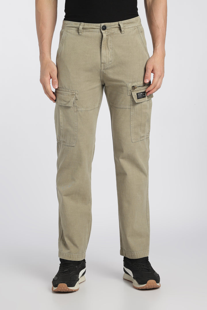 Men’s Olive Linen-Blend Cargo Pants