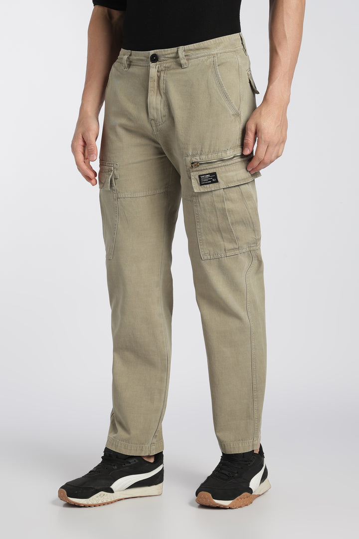 Men’s Olive Linen-Blend Cargo Pants
