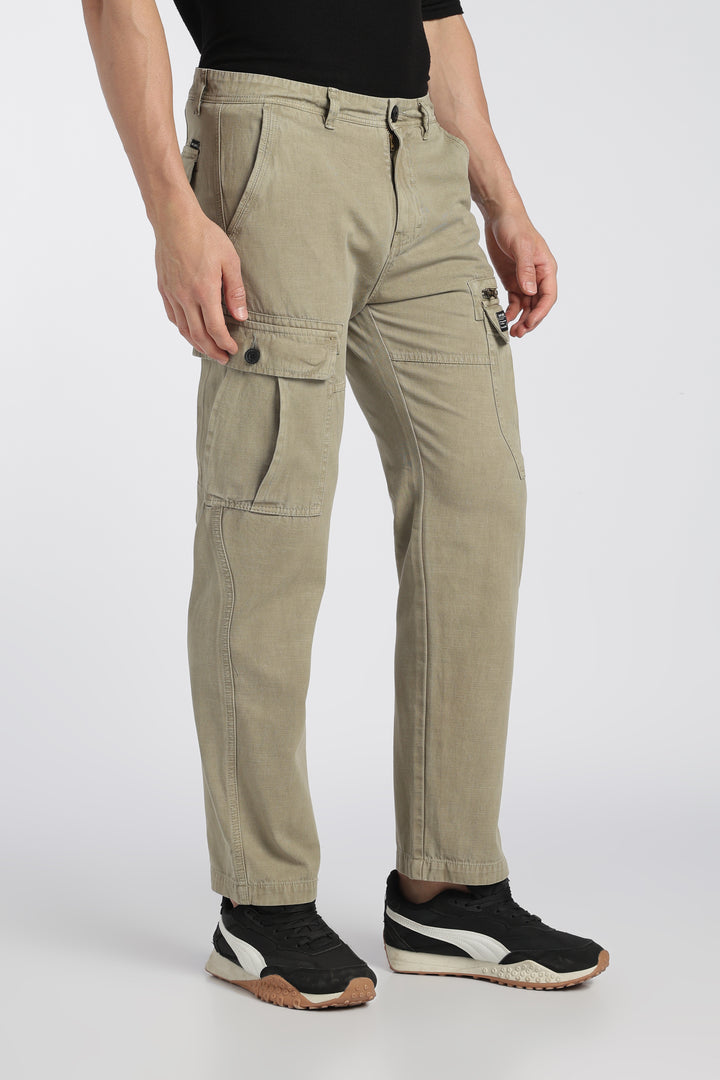 Men’s Olive Linen-Blend Cargo Pants