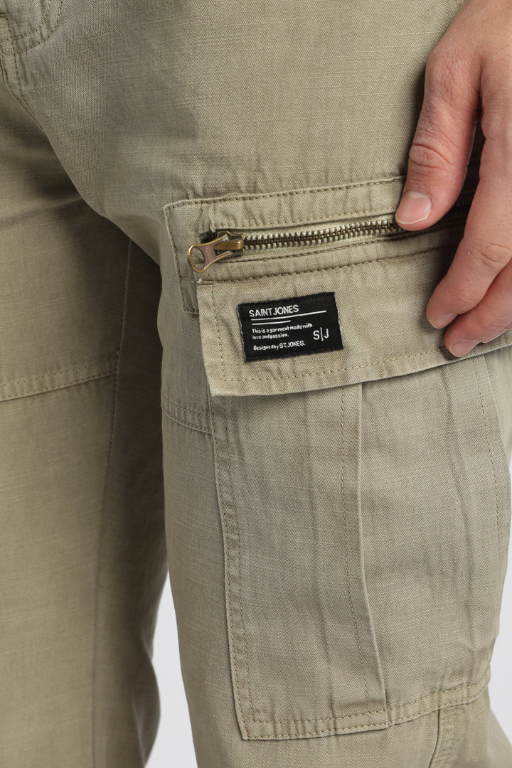 Men’s Olive Linen-Blend Cargo Pants