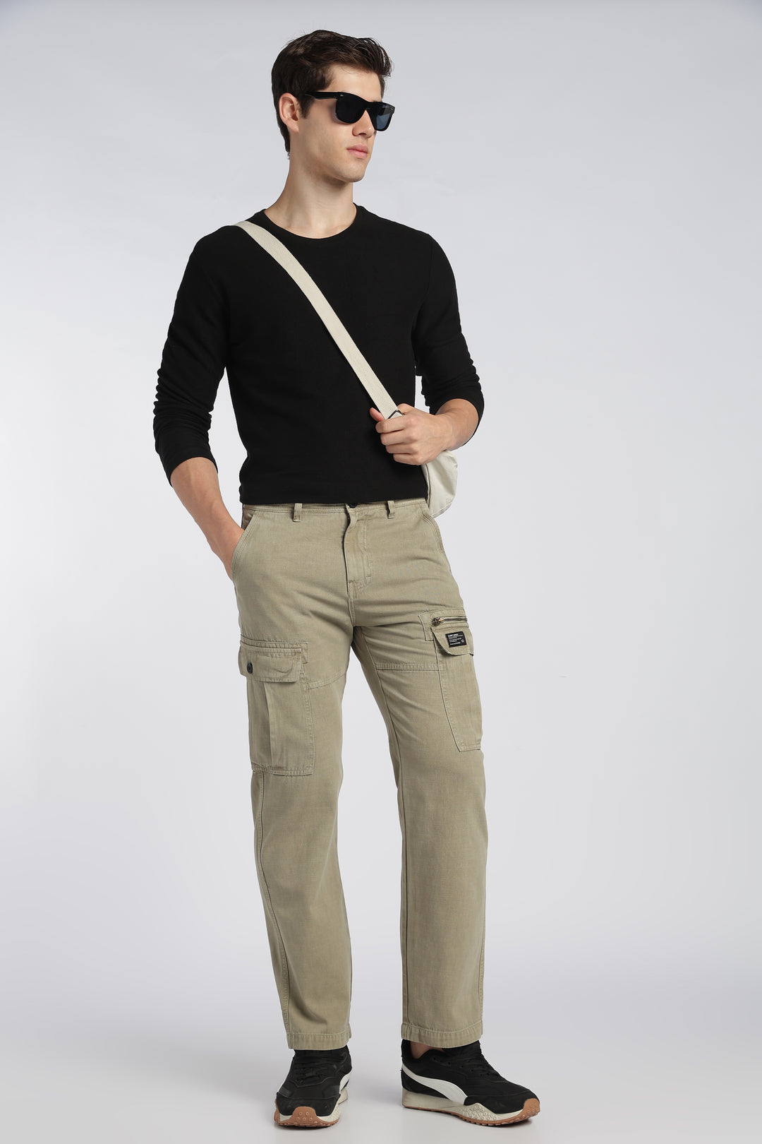 Men’s Olive Linen-Blend Cargo Pants