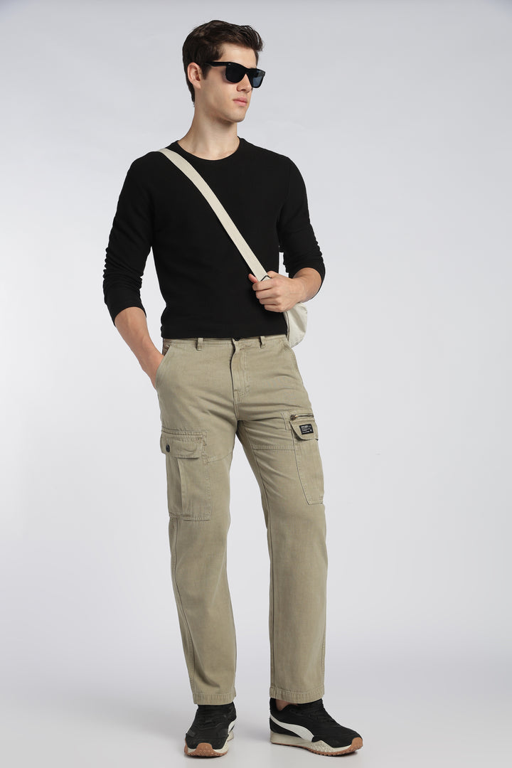 Men’s Olive Linen-Blend Cargo Pants