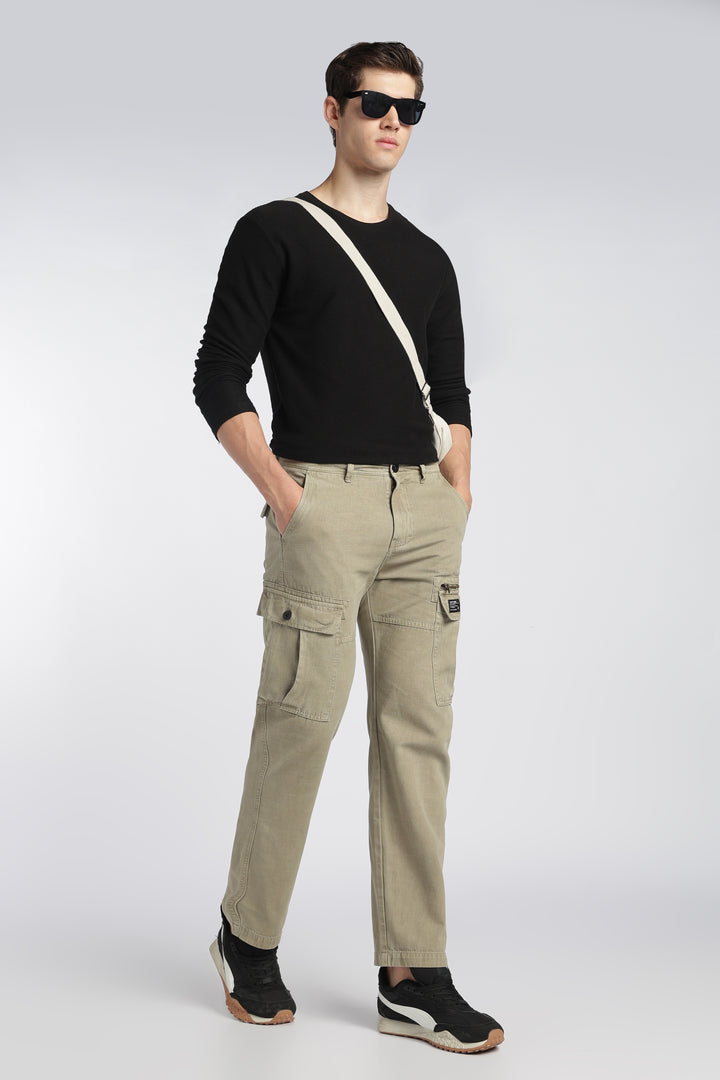 Men’s Olive Linen-Blend Cargo Pants