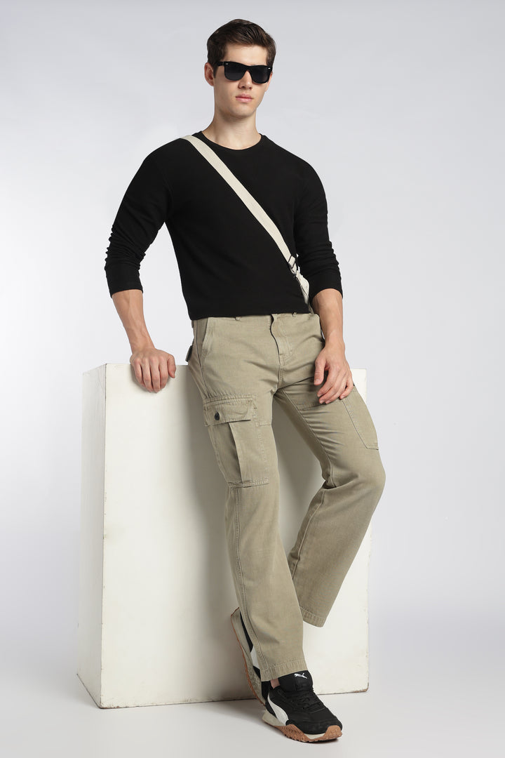 Men’s Olive Linen-Blend Cargo Pants