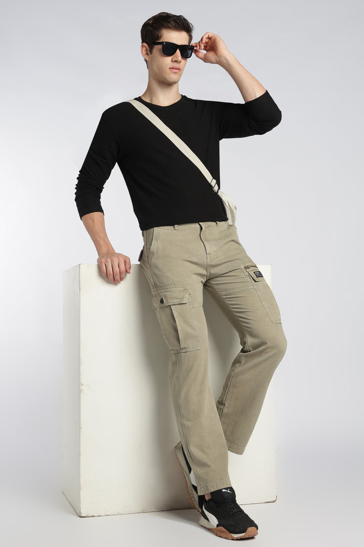 Men’s Olive Linen-Blend Cargo Pants