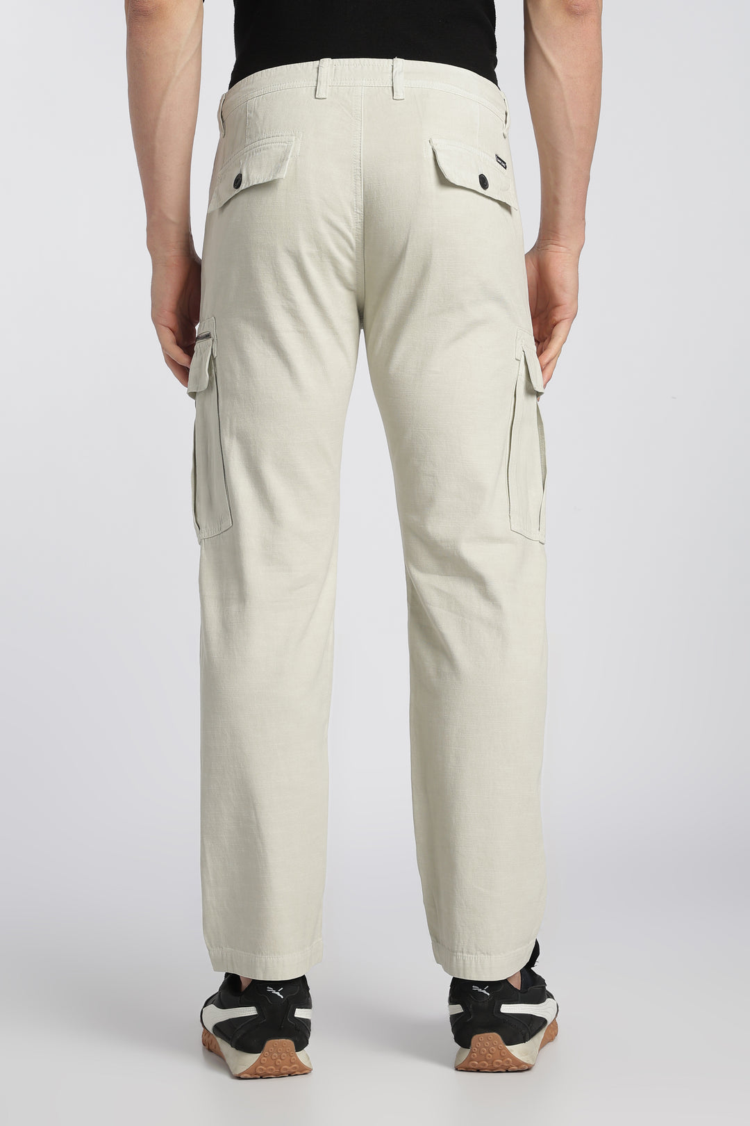 Men’s Cream Linen-Blend Cargo Pants