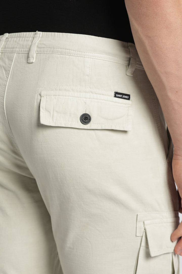 Men’s Cream Linen-Blend Cargo Pants