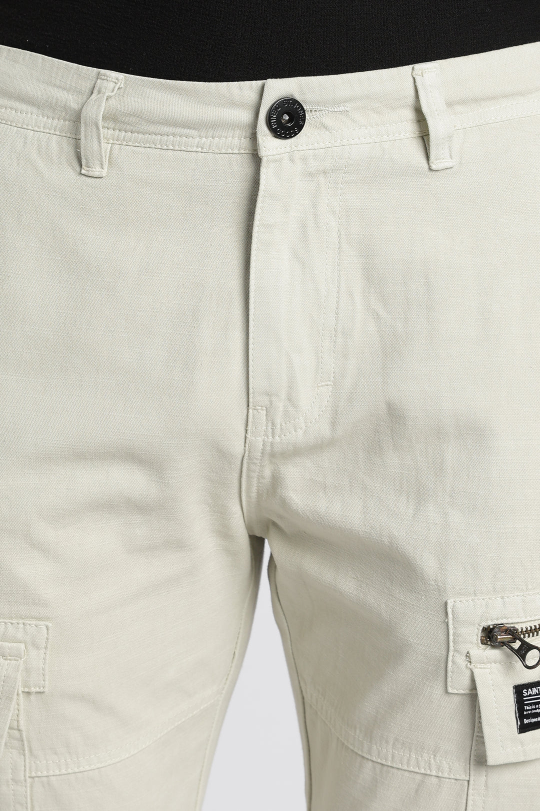 Men’s Cream Linen-Blend Cargo Pants