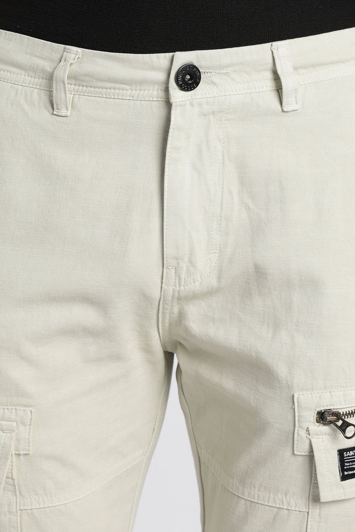 Men’s Cream Linen-Blend Cargo Pants