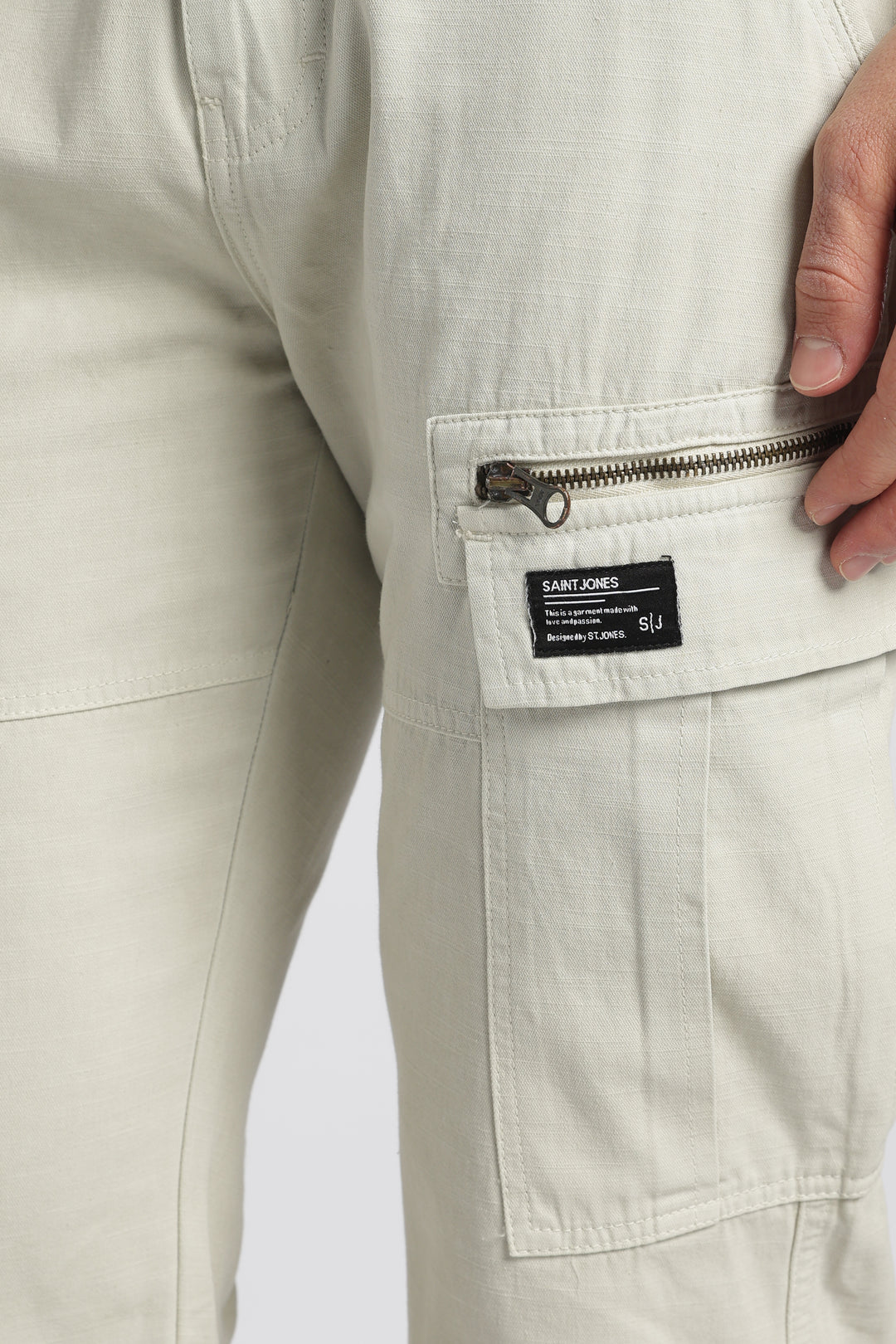 Men’s Cream Linen-Blend Cargo Pants