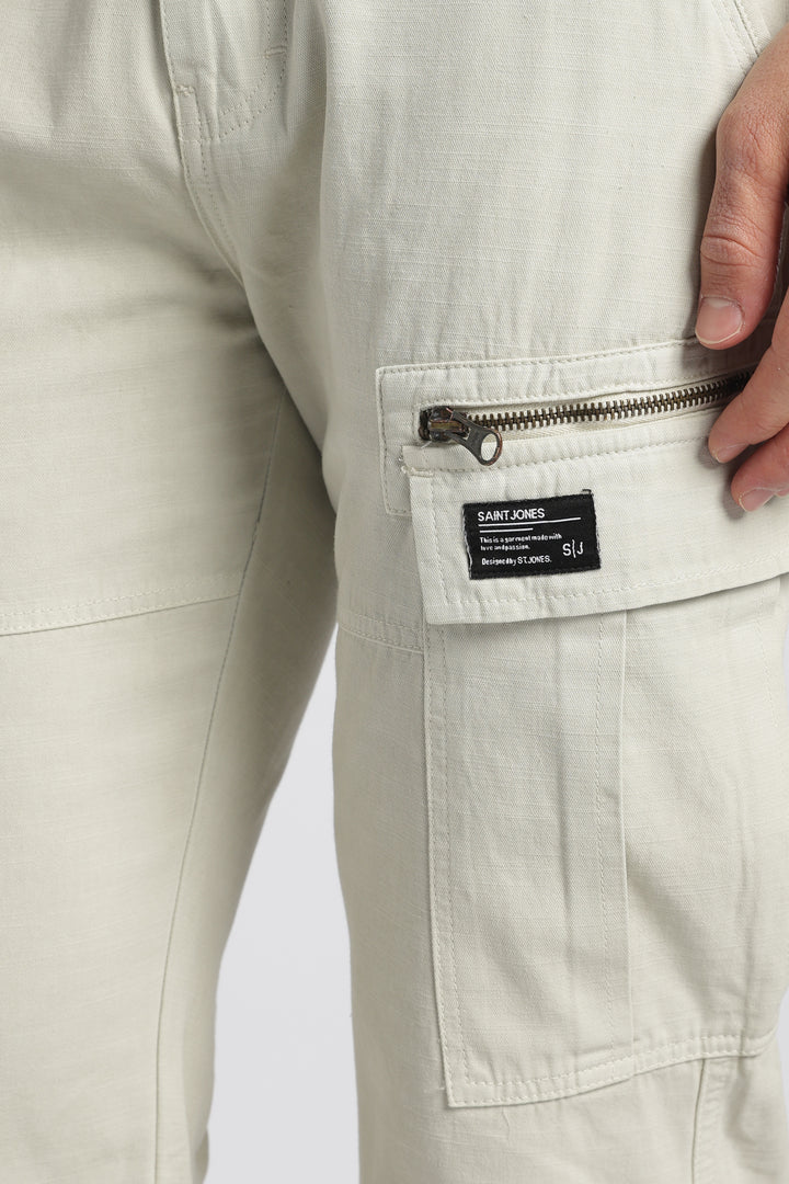 Men’s Cream Linen-Blend Cargo Pants