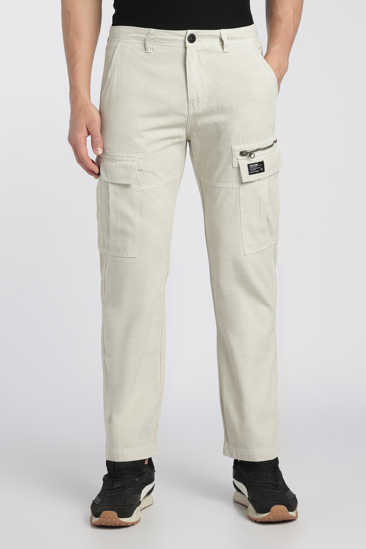 Men’s Cream Linen-Blend Cargo Pants