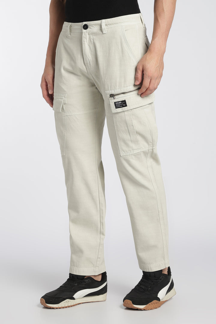 Men’s Cream Linen-Blend Cargo Pants