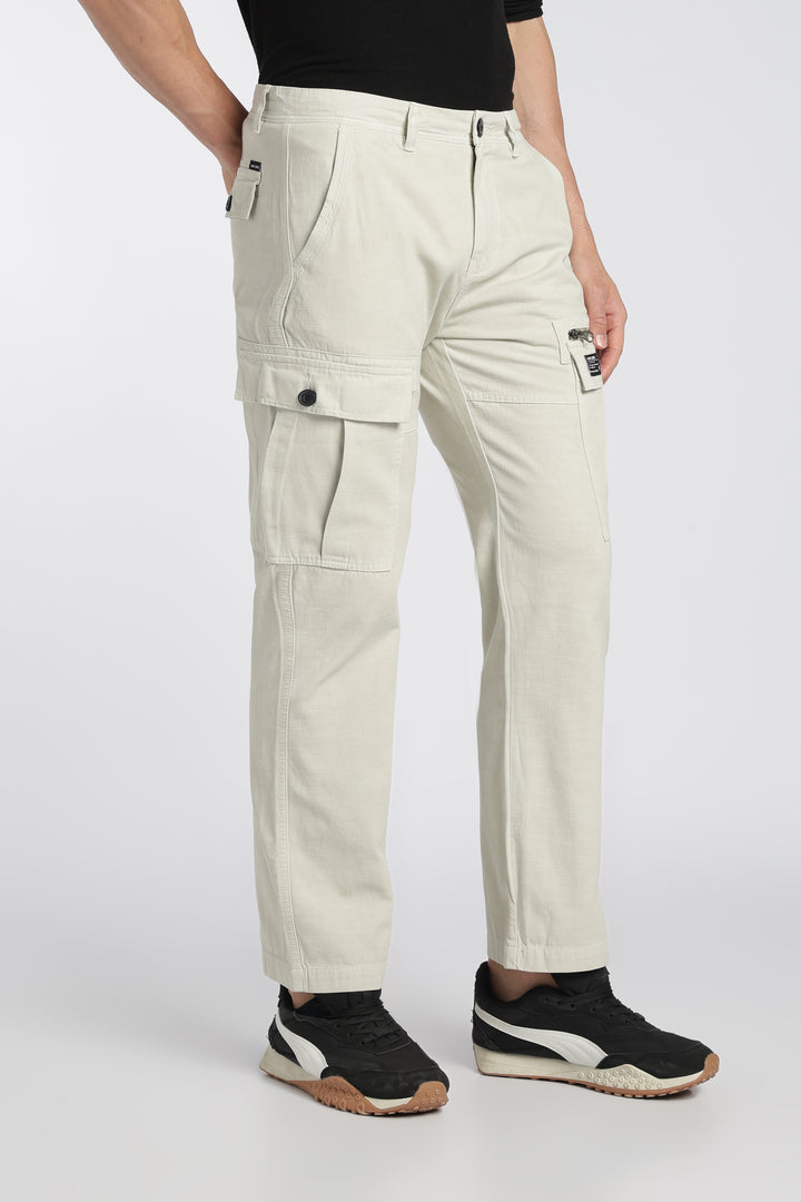 Men’s Cream Linen-Blend Cargo Pants