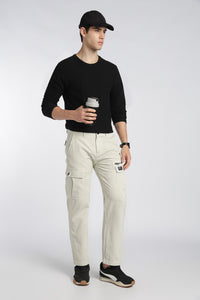 Men’s Cream Linen-Blend Cargo Pants