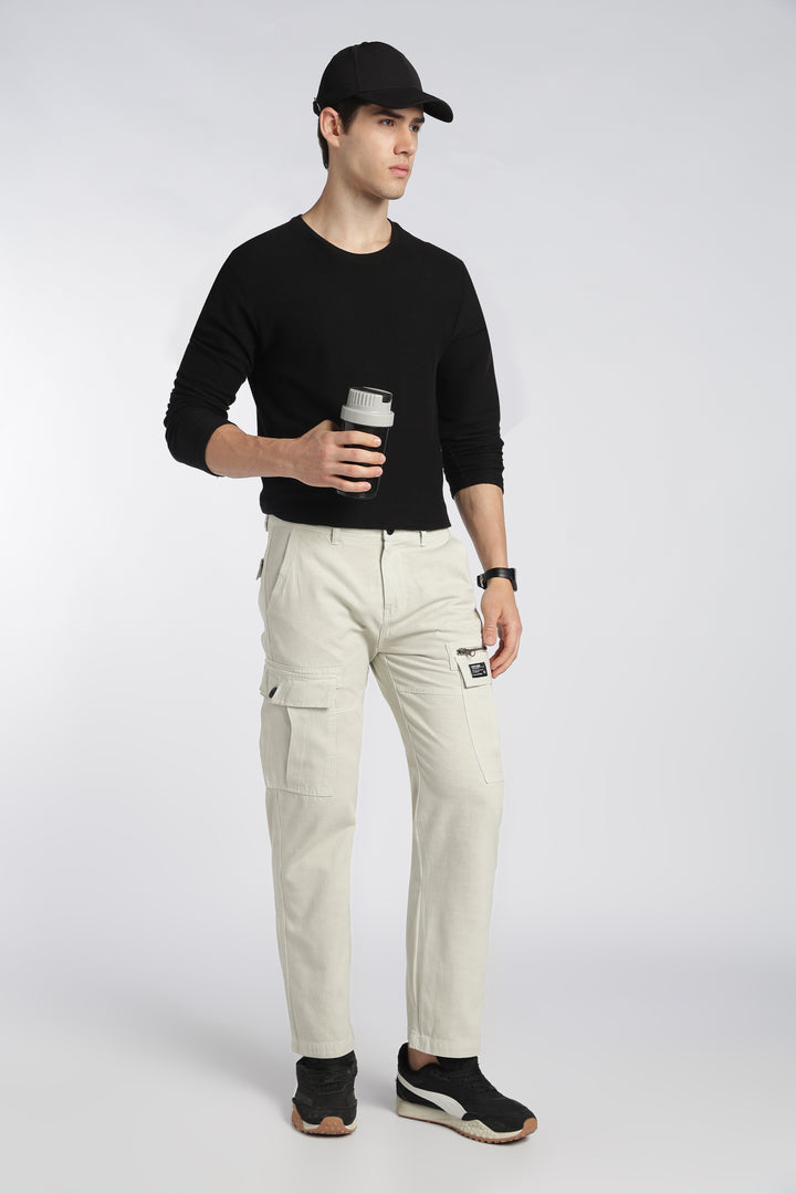 Men’s Cream Linen-Blend Cargo Pants