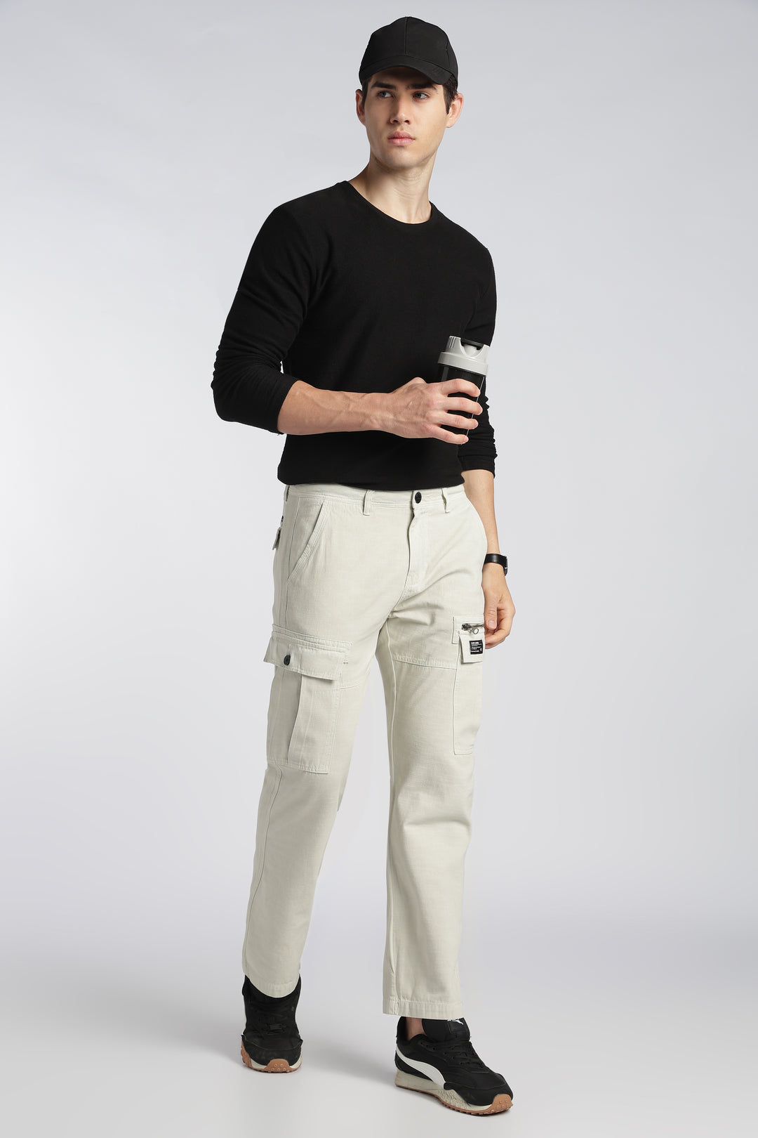 Men’s Cream Linen-Blend Cargo Pants