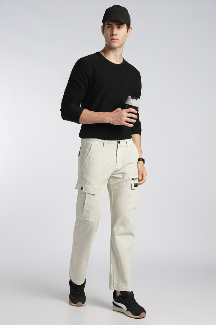 Men’s Cream Linen-Blend Cargo Pants