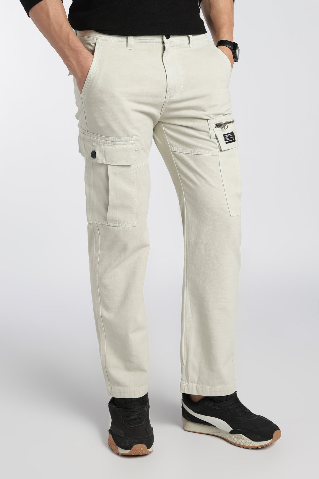 Men’s Cream Linen-Blend Cargo Pants