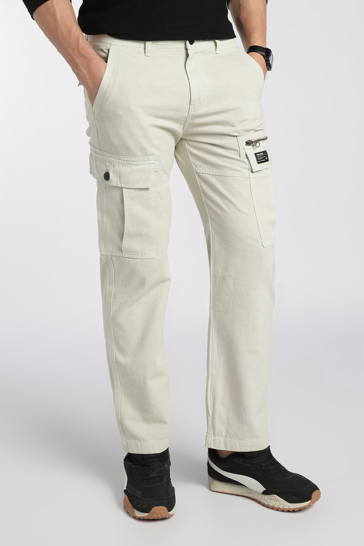 Men’s Cream Linen-Blend Cargo Pants