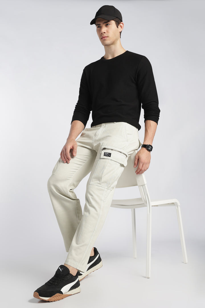 Men’s Cream Linen-Blend Cargo Pants