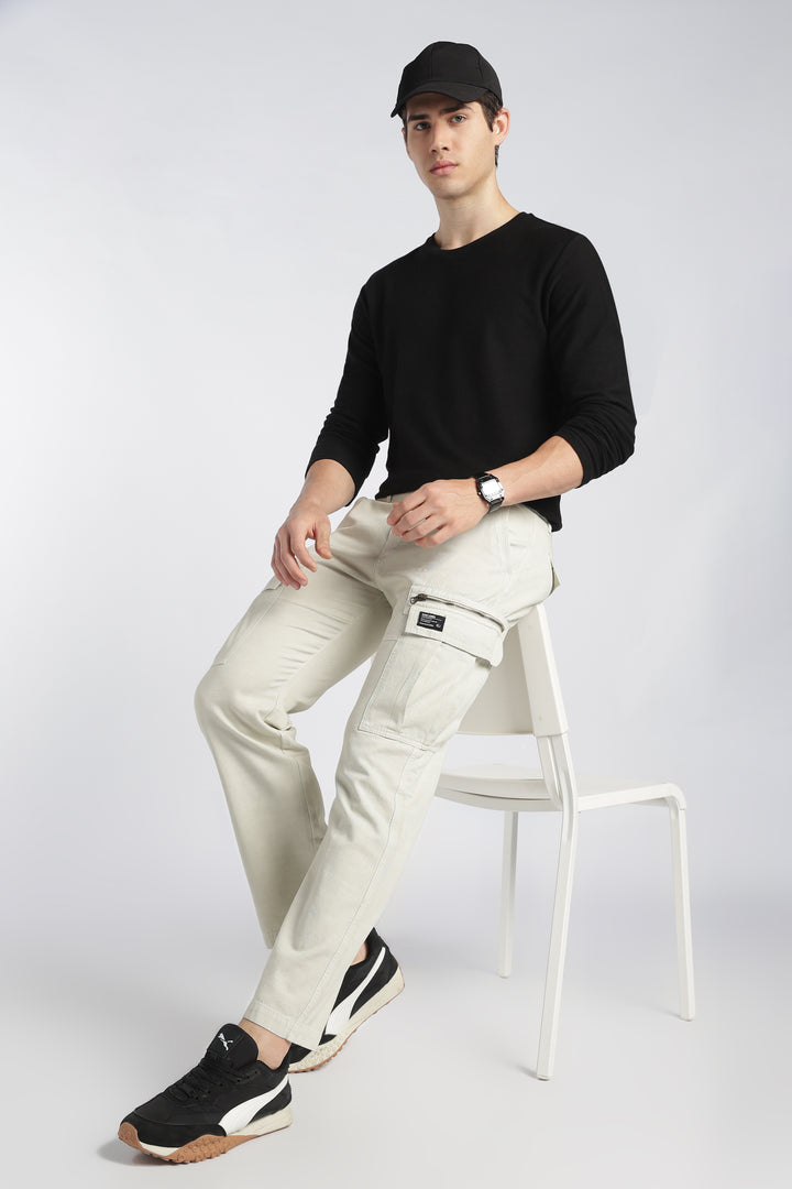 Men’s Cream Linen-Blend Cargo Pants