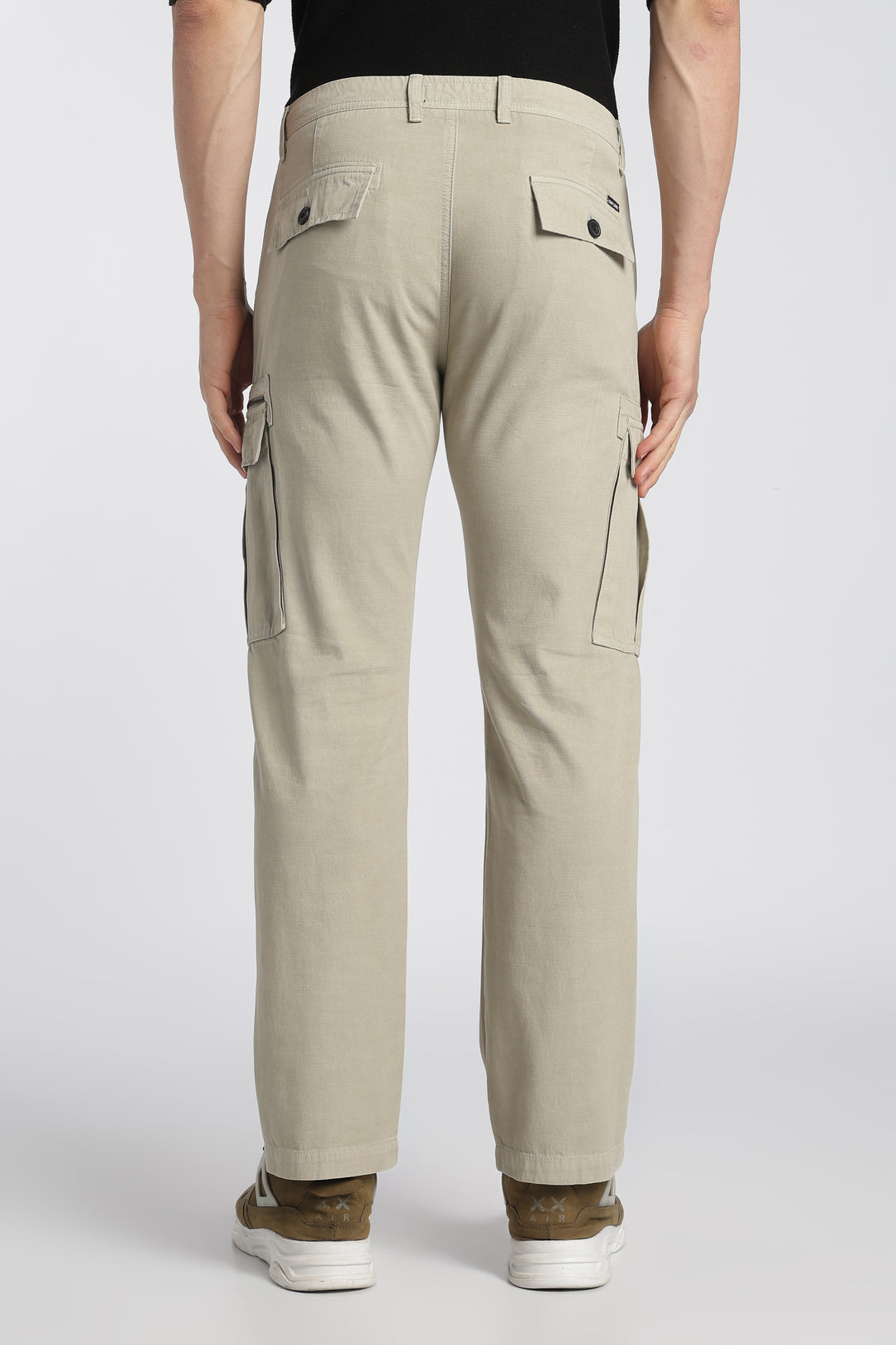 Men’s Beige Linen-Blend Cargo Pants