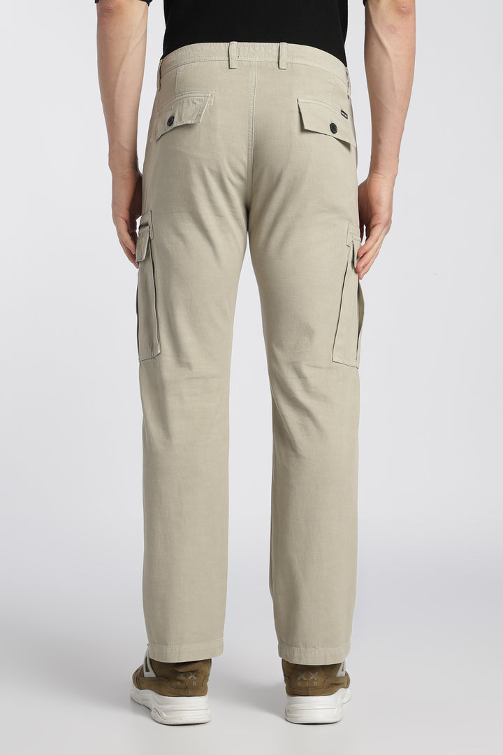 Men’s Beige Linen-Blend Cargo Pants