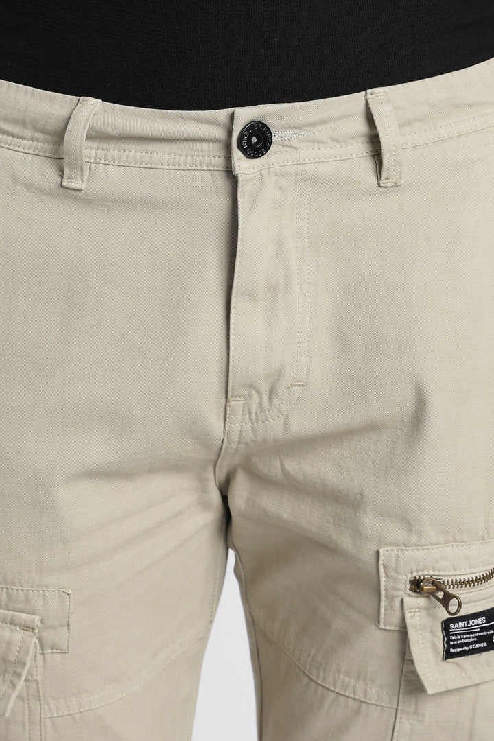 Men’s Beige Linen-Blend Cargo Pants