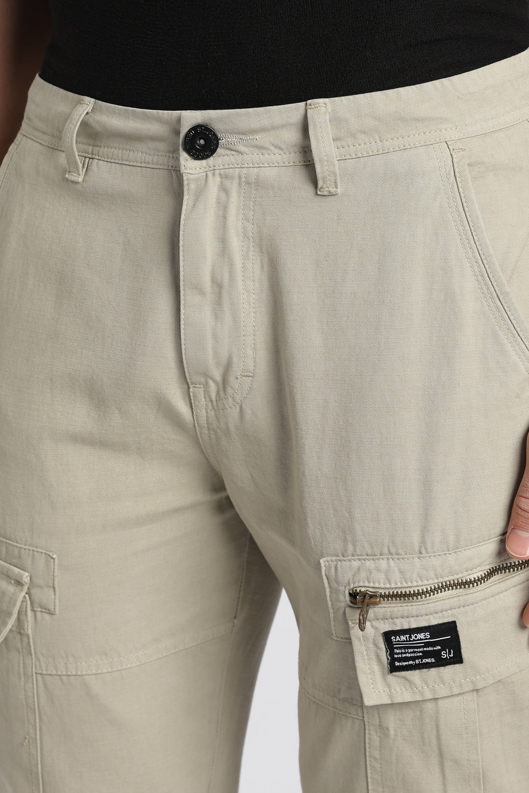Men’s Beige Linen-Blend Cargo Pants