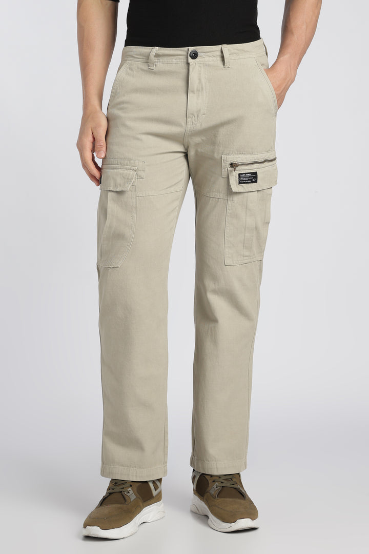 Men’s Beige Linen-Blend Cargo Pants