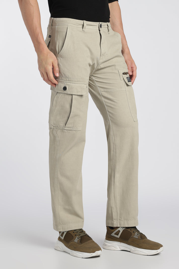 Men’s Beige Linen-Blend Cargo Pants