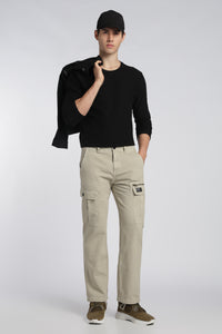 Men’s Beige Linen-Blend Cargo Pants