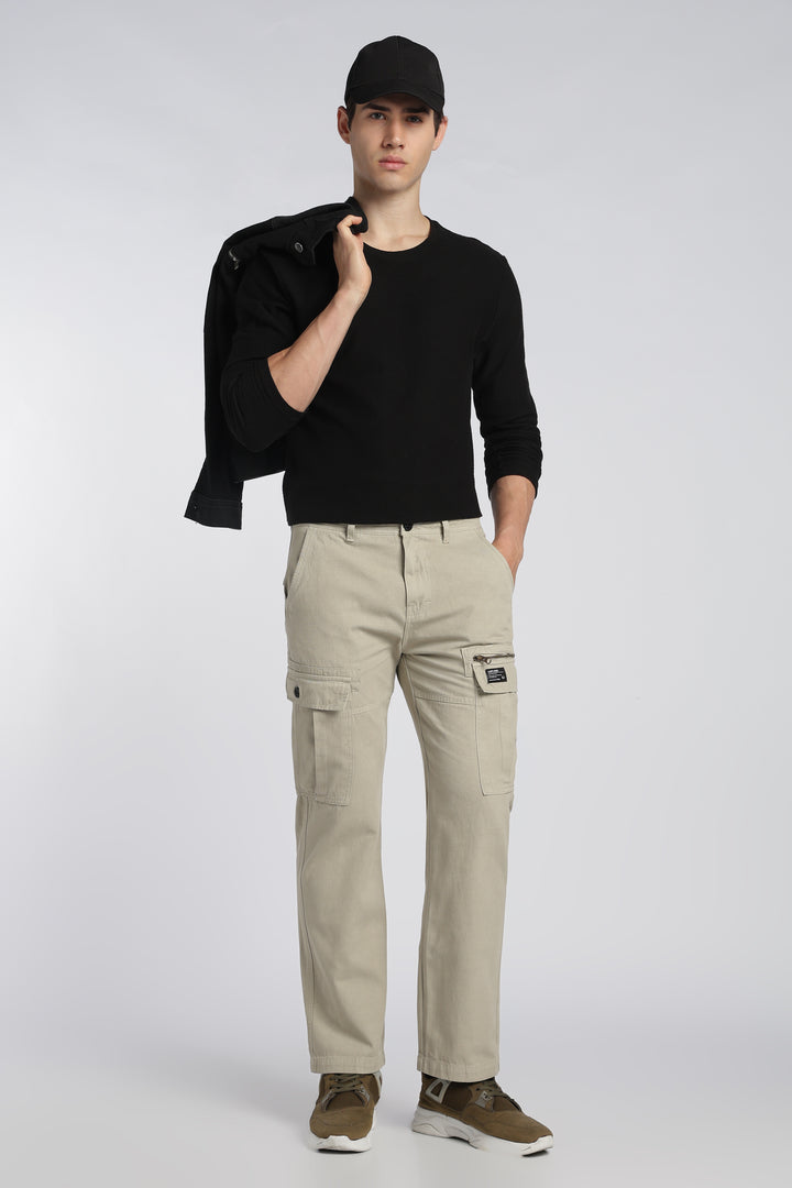 Men’s Beige Linen-Blend Cargo Pants