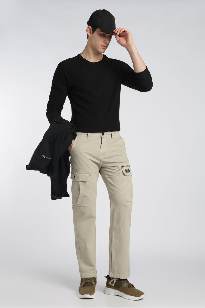 Men’s Beige Linen-Blend Cargo Pants
