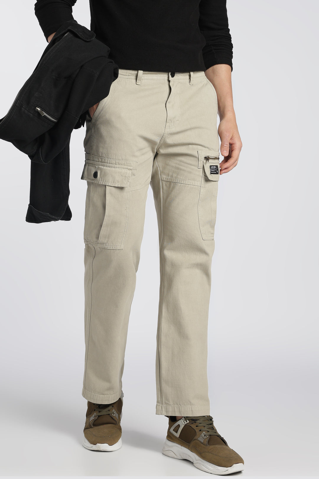 Men’s Beige Linen-Blend Cargo Pants