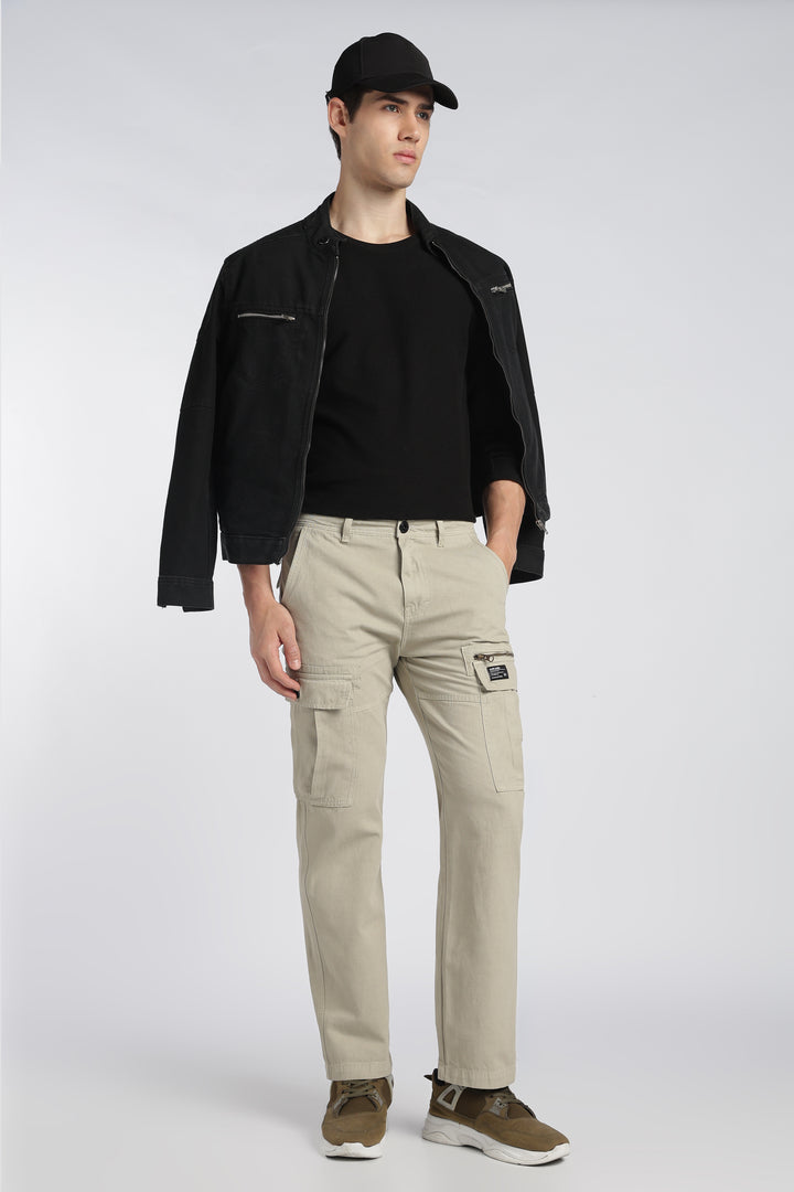 Men’s Beige Linen-Blend Cargo Pants