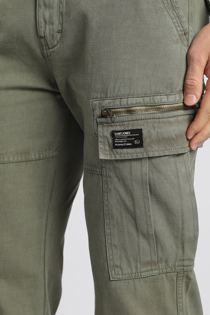 Men’s Green Linen-Blend Cargo Pants