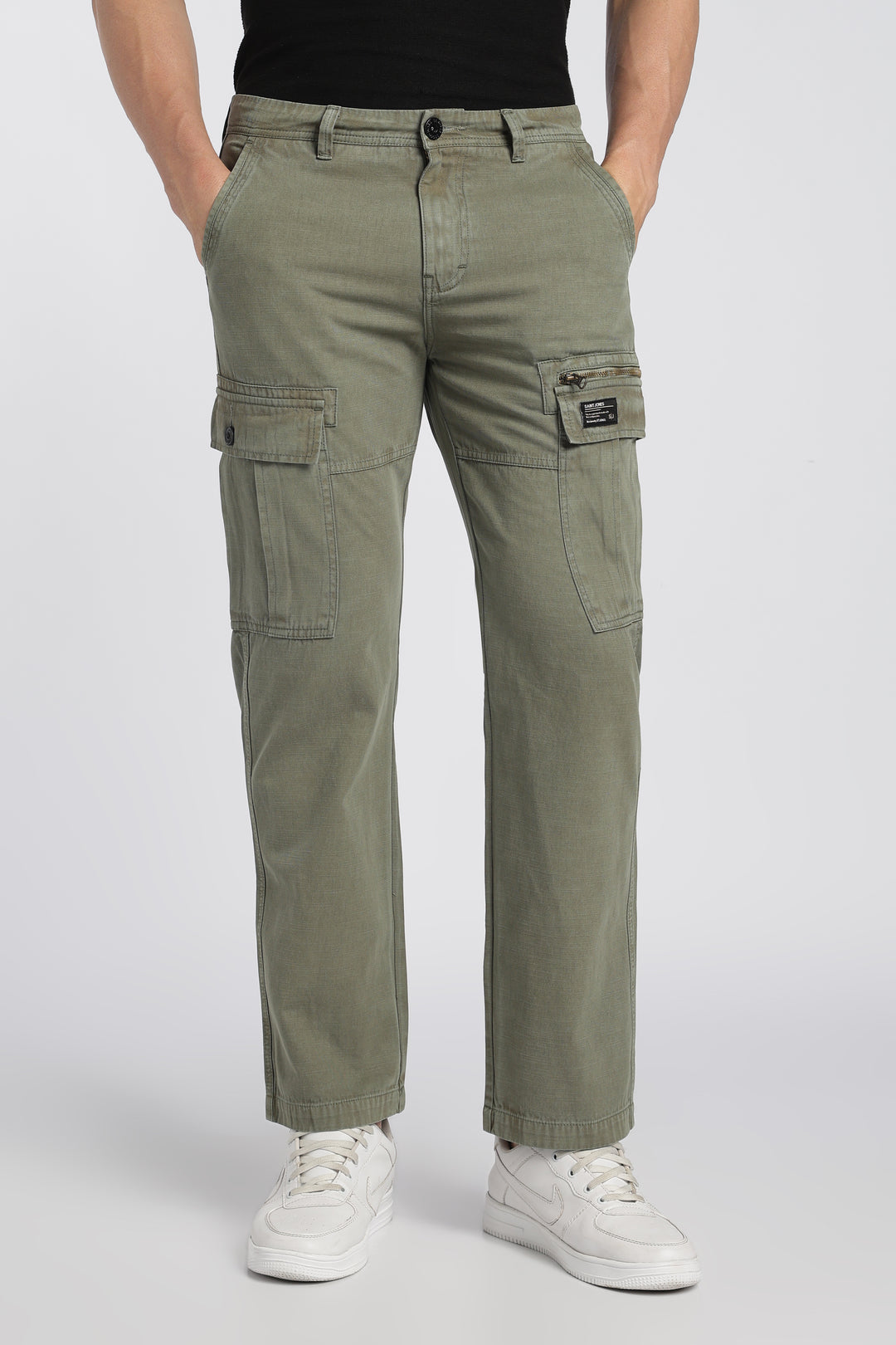 Men’s Green Linen-Blend Cargo Pants